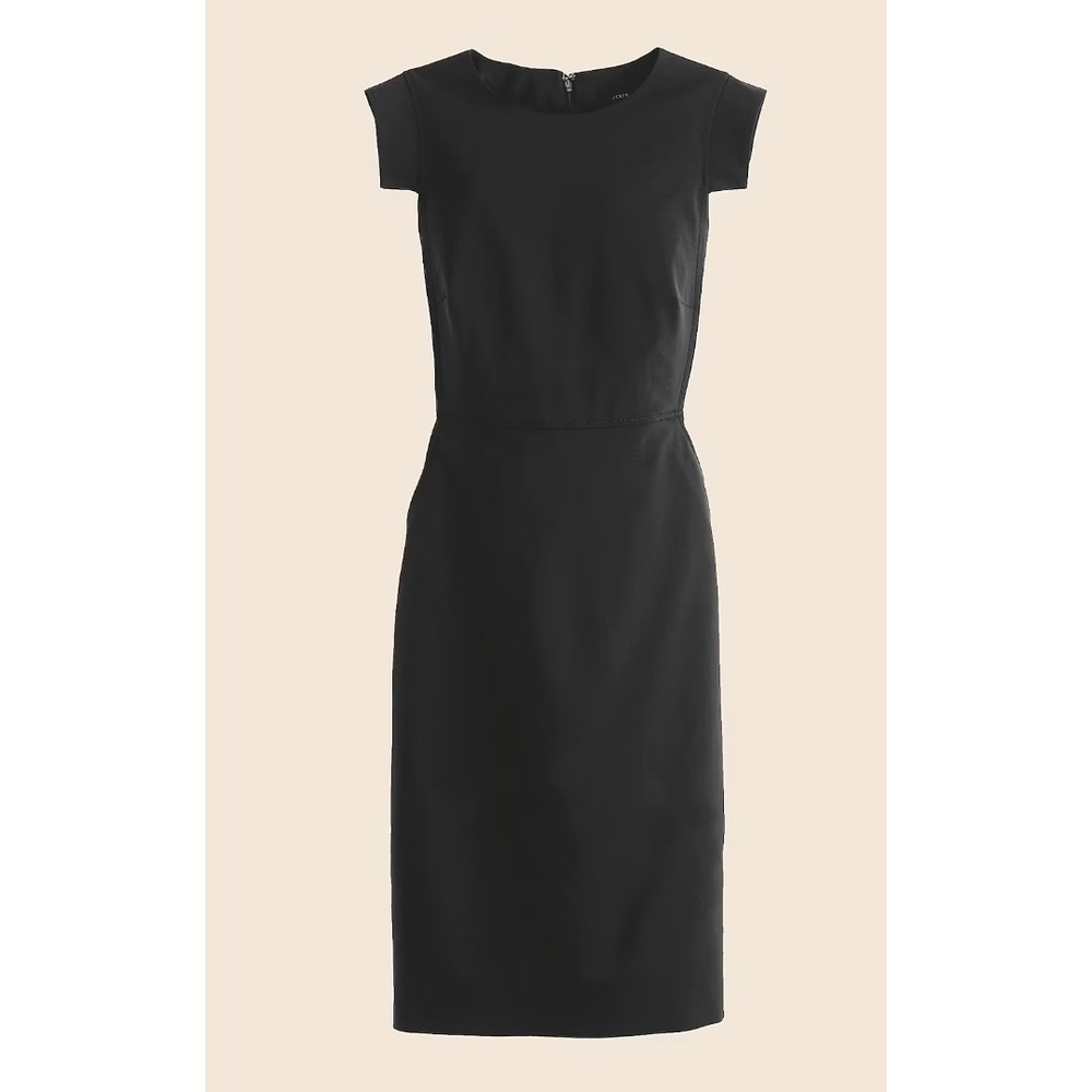 J.Crew Resume Sheath Dress Womens 00 Black Italian Stretch Wool Cap Sleeve Work